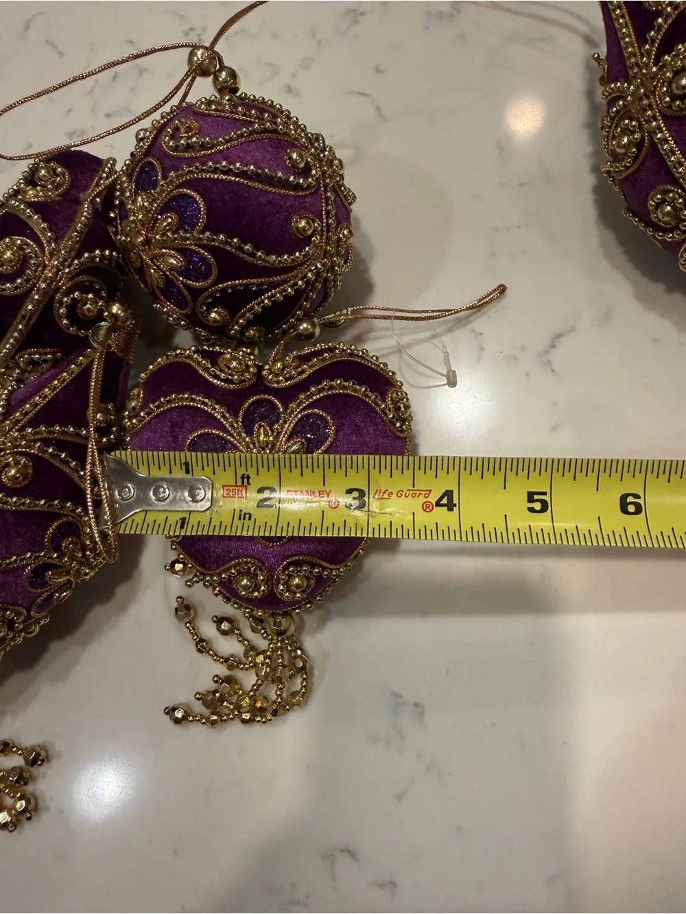Jeweled Purple/Gold Velvet Beaded Christmas Ornaments Tassel Victorian Holiday